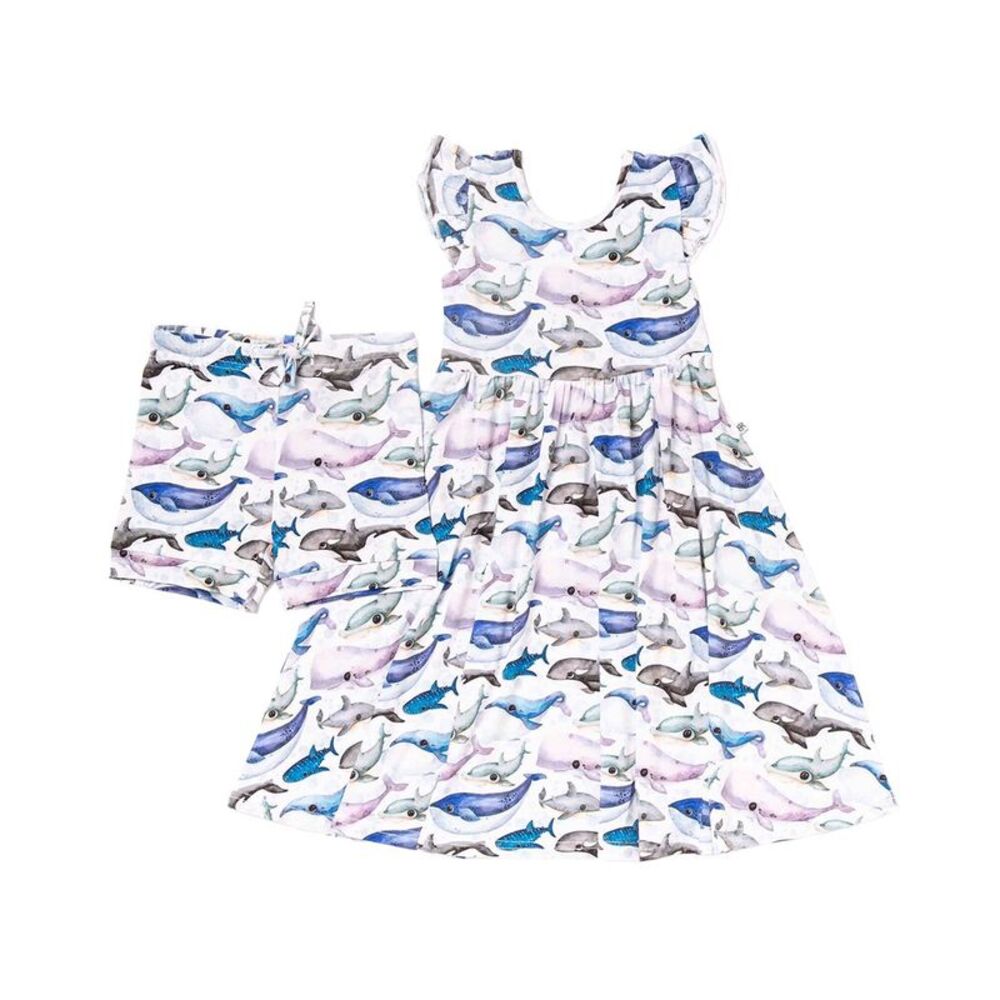 Bums & Roses Girls  Whalecome To The Party Cap Sleeve Dress, Multicolor